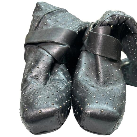 Sam Edelman Black Leather Studded Over-the-Knee Wedge Boots Buckle - Women’s 7.5 - Picture 13 of 15